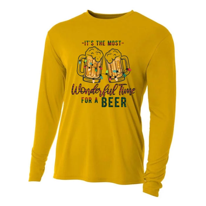 Its The Most Wonderful Time For A Beer Santa Hat Christmas Cooling Performance Long Sleeve Crew