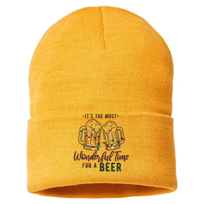 Its The Most Wonderful Time For A Beer Santa Hat Christmas Sustainable Knit Beanie