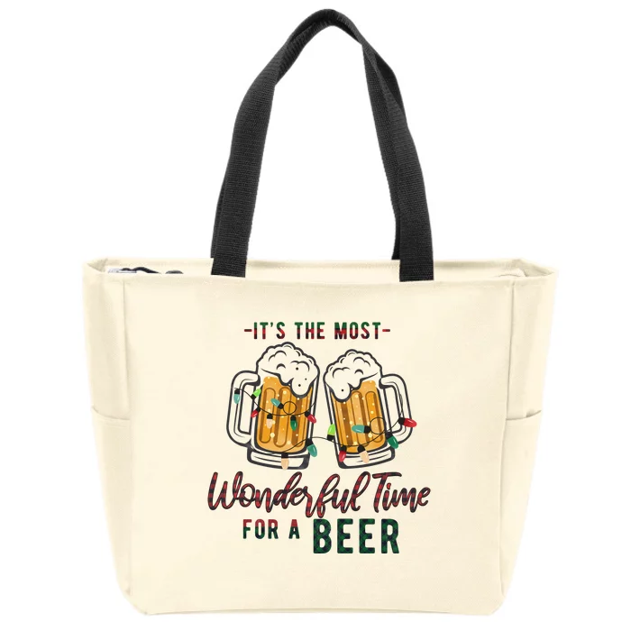 Its The Most Wonderful Time For A Beer Santa Hat Christmas Zip Tote Bag