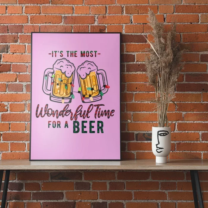 Its The Most Wonderful Time For A Beer Santa Hat Christmas Poster