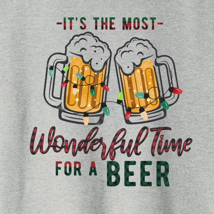 Its The Most Wonderful Time For A Beer Santa Hat Christmas Women's Crop Top Tee