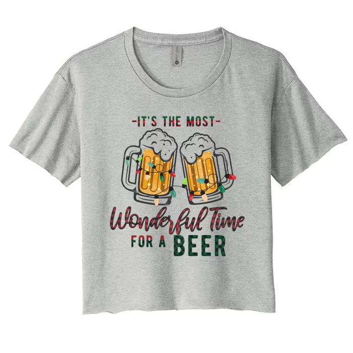 Its The Most Wonderful Time For A Beer Santa Hat Christmas Women's Crop Top Tee