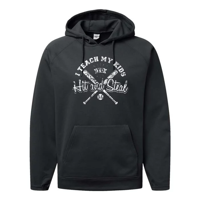 I Teach My To Hit And Steal Funny Baseball Vintage Performance Fleece Hoodie