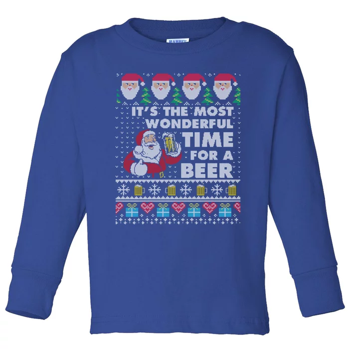 ItS The Most Wonderful Beer Time Christmas Ugly Sweater Cool Gift Toddler Long Sleeve Shirt