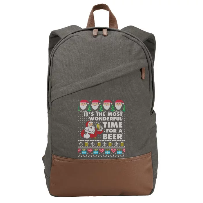 ItS The Most Wonderful Beer Time Christmas Ugly Sweater Cool Gift Cotton Canvas Backpack