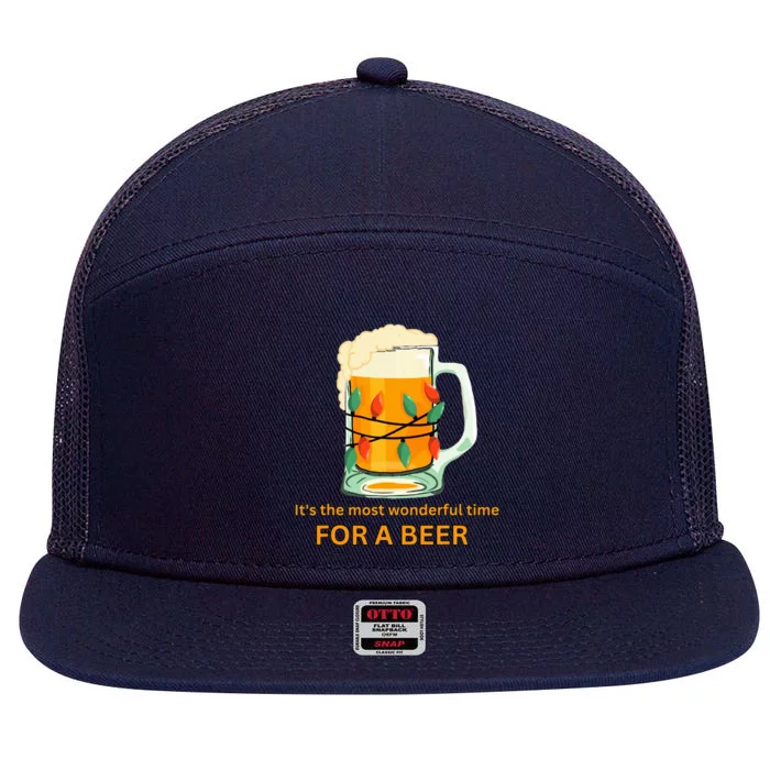 It's The Most Wonderful Time For A Beer Ugly Xmas Sweater 7 Panel Mesh Trucker Snapback Hat