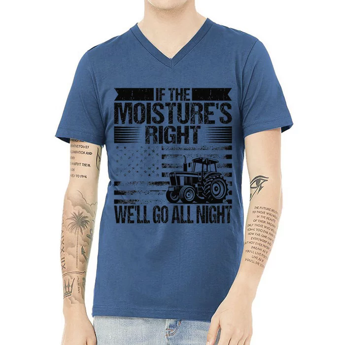 If The MoistureS Right WeLl Go All Night Vintage Usa Flag V-Neck T-Shirt