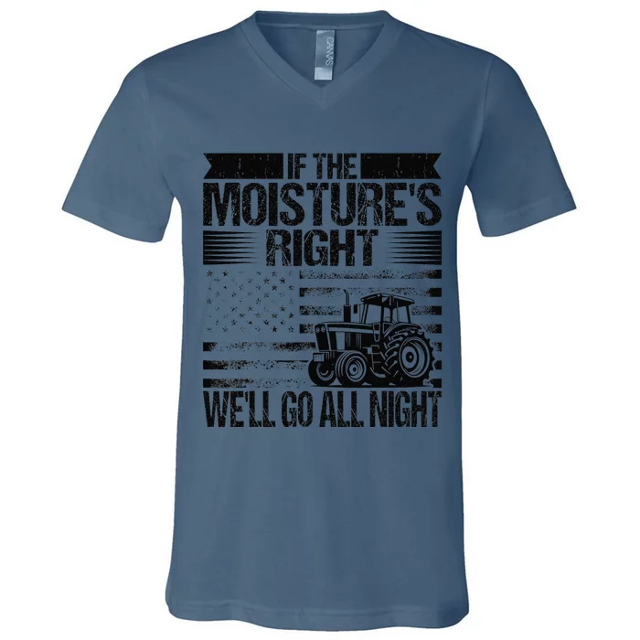 If The MoistureS Right WeLl Go All Night Vintage Usa Flag V-Neck T-Shirt