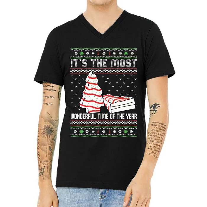 Its The Most Wonderful Time Of The Year Christmas Tree Cake V-Neck T-Shirt