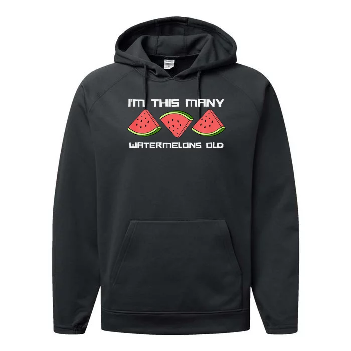 I'm This Many Watermelons Old 3rd Birthday 3 Years Old Performance Fleece Hoodie