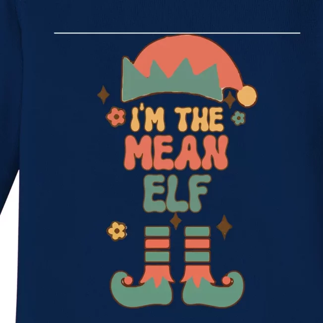 IM The Mean Elf Matching Team Squad Groovy Text Christmas Gift Baby Long Sleeve Bodysuit