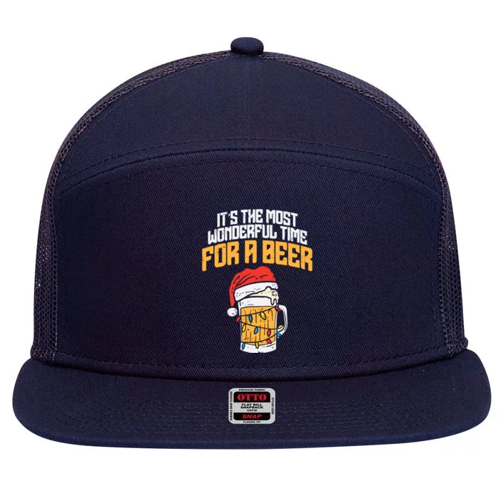 Its The Most Wonderful Time For A Beer Christmas Lover Pj 7 Panel Mesh Trucker Snapback Hat