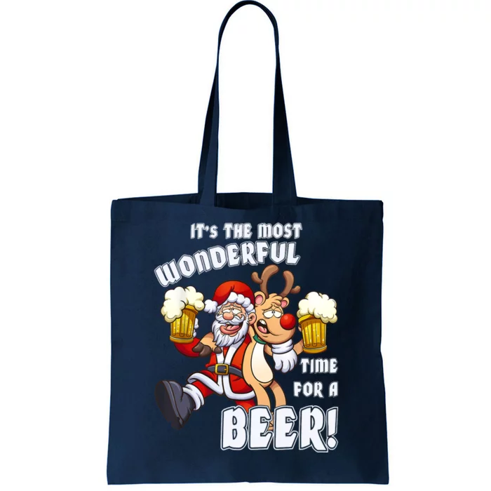 ItS The Most Wonderful Time For A Beer Santa Funny Xmas Tote Bag