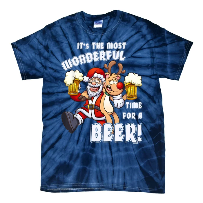 ItS The Most Wonderful Time For A Beer Santa Funny Xmas Tie-Dye T-Shirt