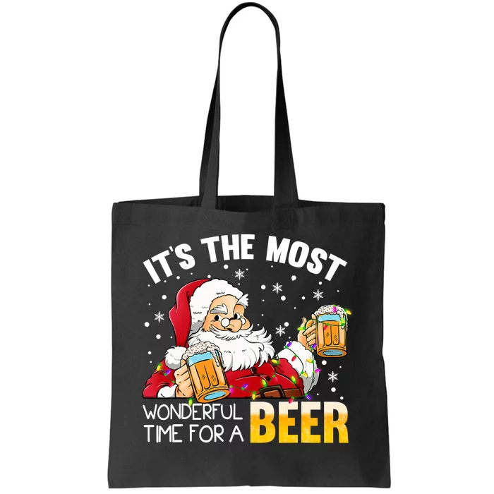 It's The Most Wonderful Time For The Beer Santa Claus Funny Christmas Lights Tote Bag