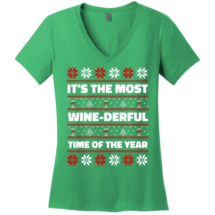 It's The Most WineDerful Time Of The Year Fun Ugly Christmas Women's V-Neck T-Shirt