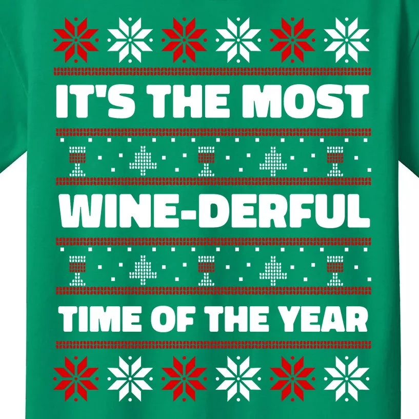 It's The Most WineDerful Time Of The Year Fun Ugly Christmas Kids T-Shirt