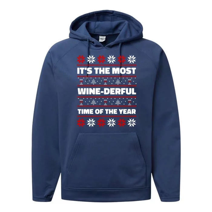 It's The Most WineDerful Time Of The Year Fun Ugly Christmas Performance Fleece Hoodie