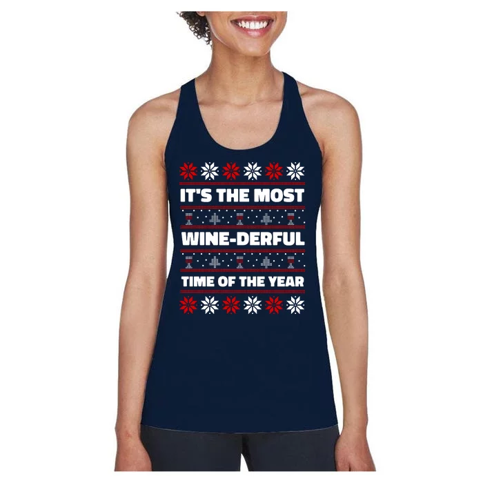 It's The Most WineDerful Time Of The Year Fun Ugly Christmas Women's Racerback Tank