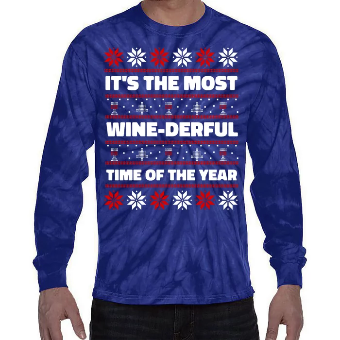 It's The Most WineDerful Time Of The Year Fun Ugly Christmas Tie-Dye Long Sleeve Shirt