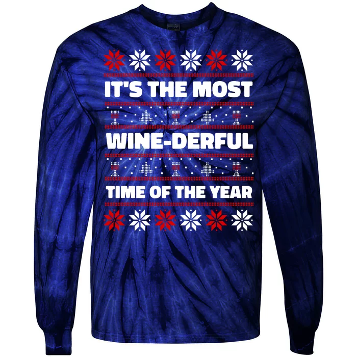 It's The Most WineDerful Time Of The Year Fun Ugly Christmas Tie-Dye Long Sleeve Shirt