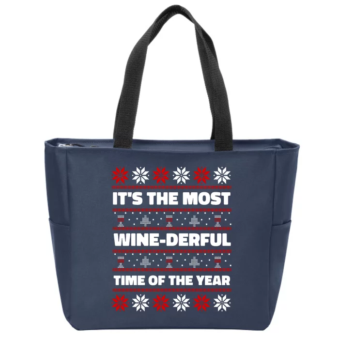 It's The Most WineDerful Time Of The Year Fun Ugly Christmas Zip Tote Bag