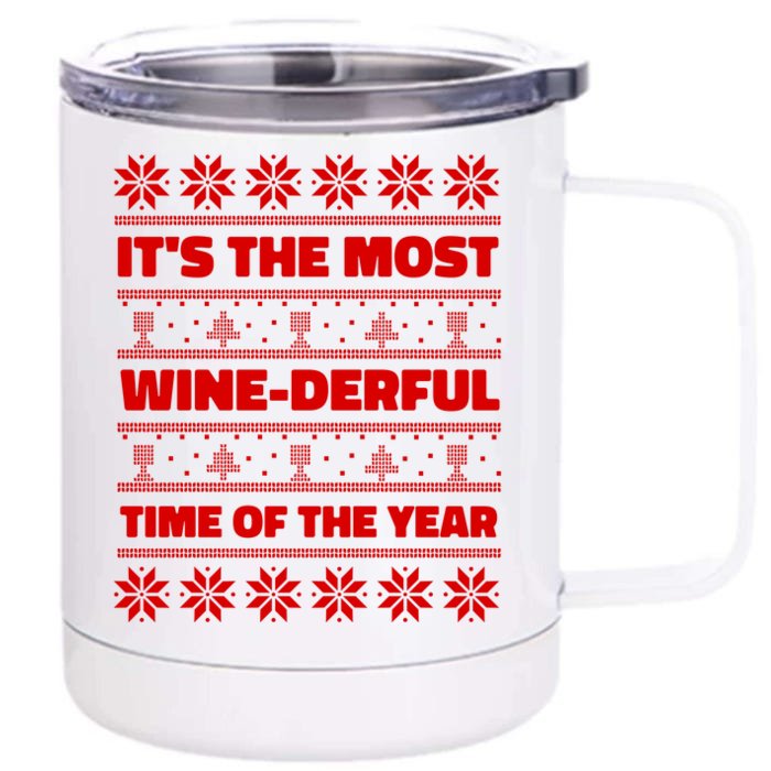 It's The Most WineDerful Time Of The Year Fun Ugly Christmas Front & Back 12oz Stainless Steel Tumbler Cup