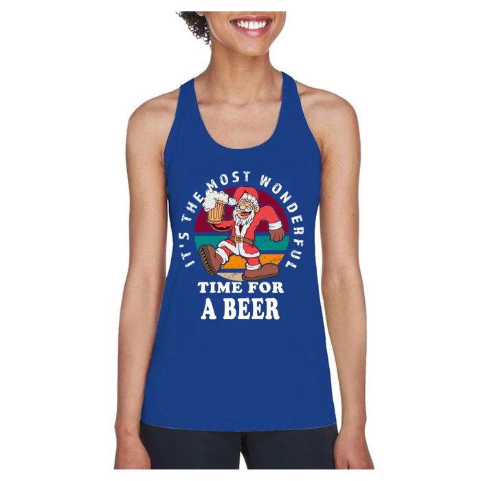 ItS The Most Wonderful Time For A Beer Vintage Santa Claus Cool Gift Women's Racerback Tank