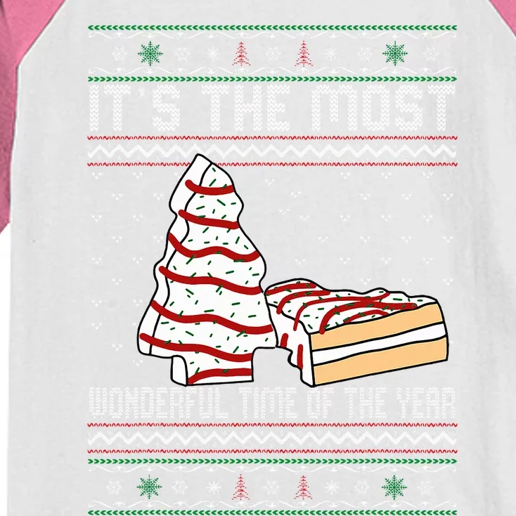 Its The Most Wonderful Time Of The Year Christmas tree cake Kids Colorblock Raglan Jersey