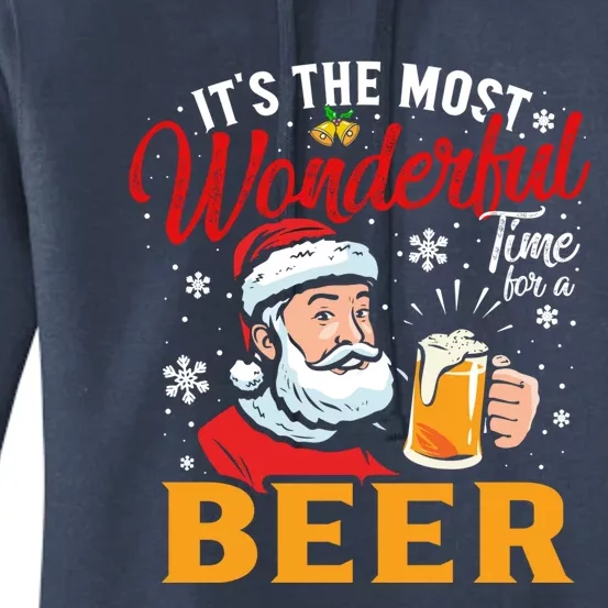 ItS The Most Wonderful Time For A Beer Santa Claus Xmas Funny Gift Women's Pullover Hoodie