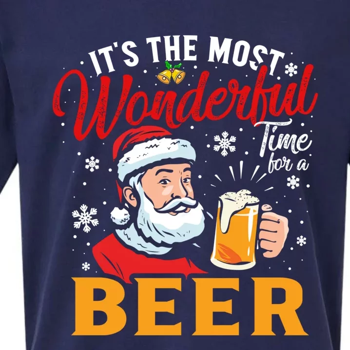 ItS The Most Wonderful Time For A Beer Santa Claus Xmas Funny Gift Sueded Cloud Jersey T-Shirt