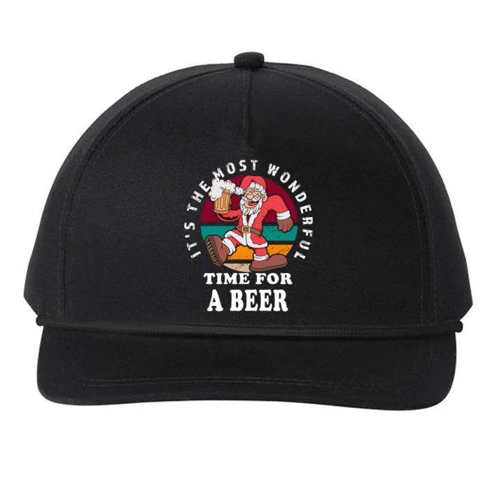 ItS The Most Wonderful Time For A Beer Vintage Santa Claus Gift Snapback Five-Panel Rope Hat