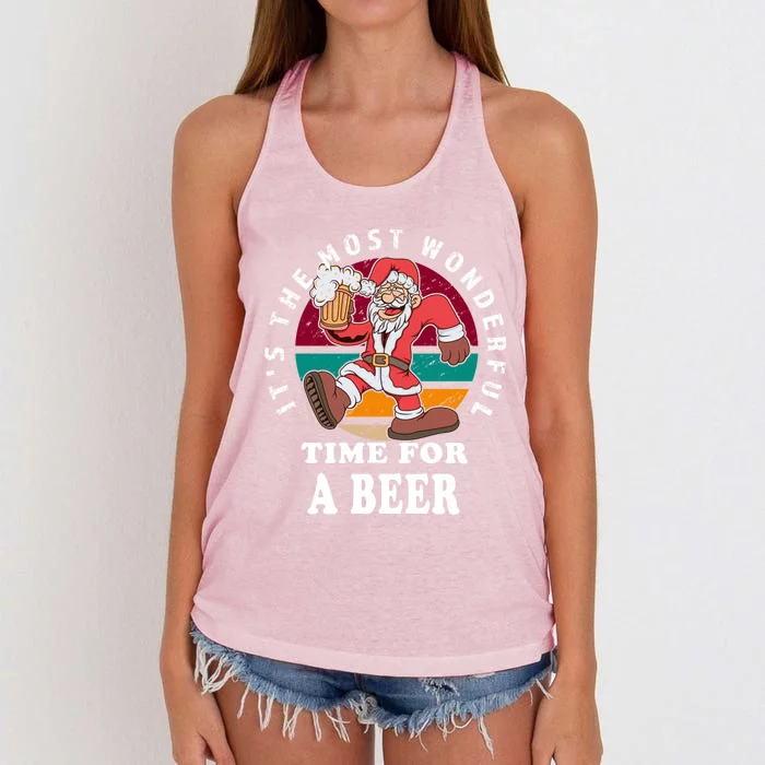 ItS The Most Wonderful Time For A Beer Vintage Santa Claus Gift Women's Knotted Racerback Tank