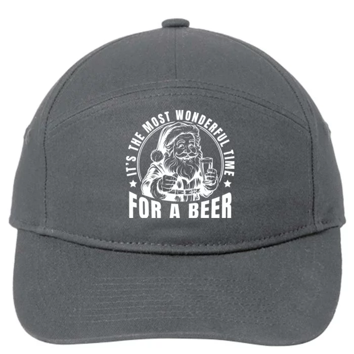 It’S The Most Wonderful Time For A Beer Santa Holding Beer Christmas 7-Panel Snapback Hat