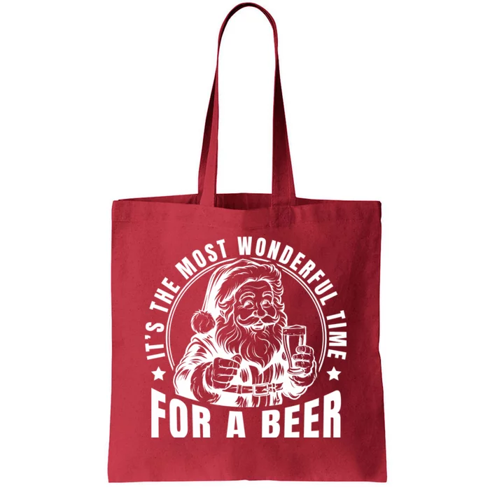 It’S The Most Wonderful Time For A Beer Santa Holding Beer Christmas Tote Bag