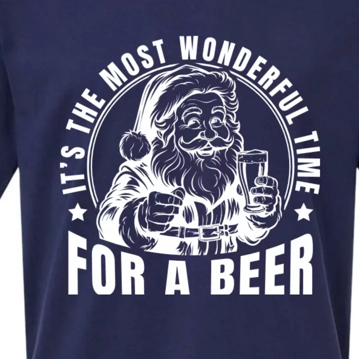 It’S The Most Wonderful Time For A Beer Santa Holding Beer Christmas Sueded Cloud Jersey T-Shirt