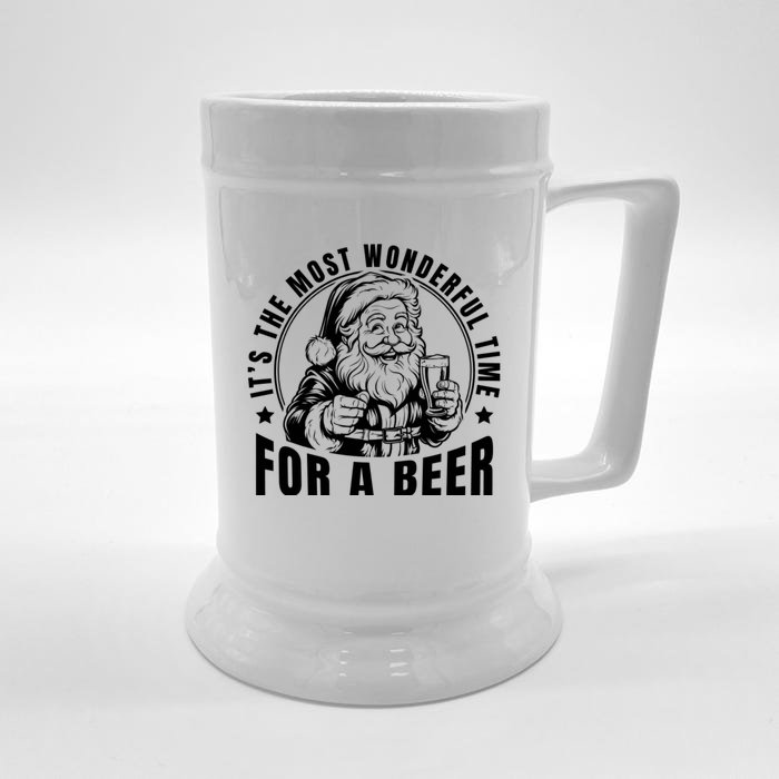 It’S The Most Wonderful Time For A Beer Santa Holding Beer Christmas Front & Back Beer Stein