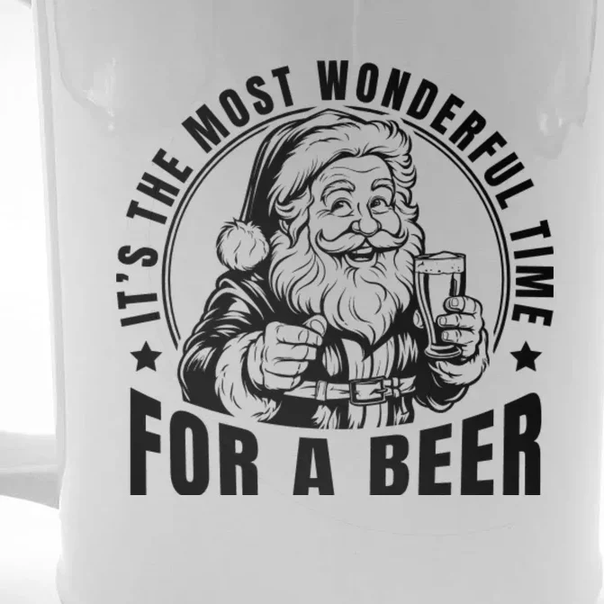 It’S The Most Wonderful Time For A Beer Santa Holding Beer Christmas Front & Back Beer Stein