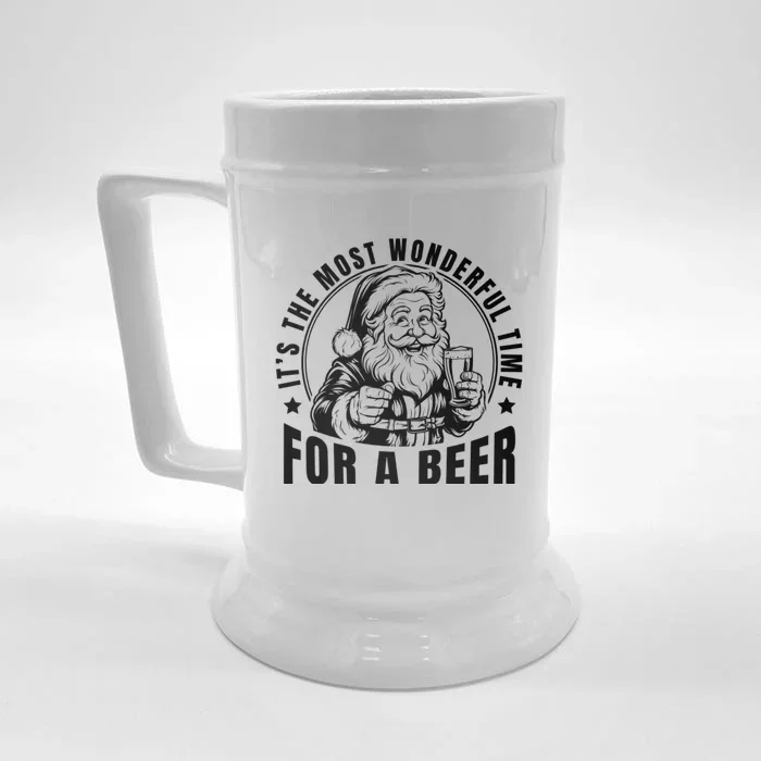 It’S The Most Wonderful Time For A Beer Santa Holding Beer Christmas Front & Back Beer Stein