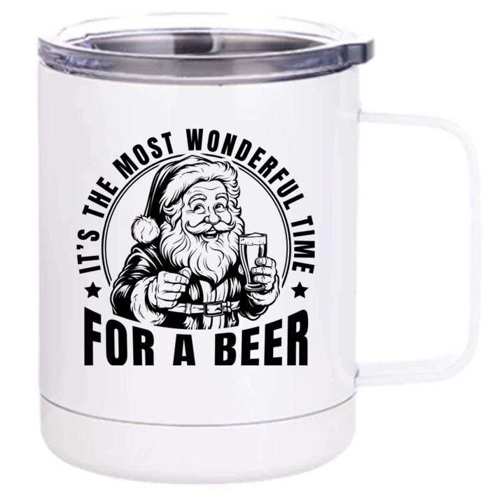 It’S The Most Wonderful Time For A Beer Santa Holding Beer Christmas Front & Back 12oz Stainless Steel Tumbler Cup