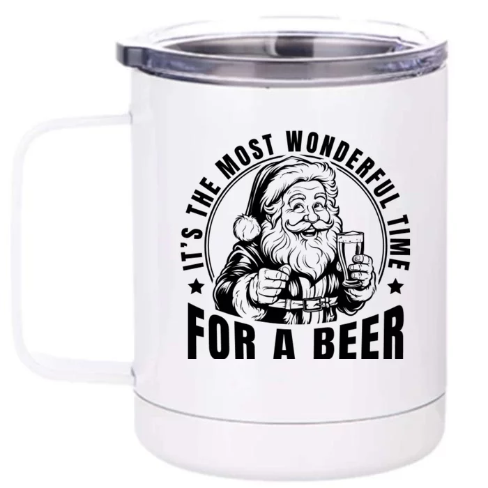 It’S The Most Wonderful Time For A Beer Santa Holding Beer Christmas Front & Back 12oz Stainless Steel Tumbler Cup