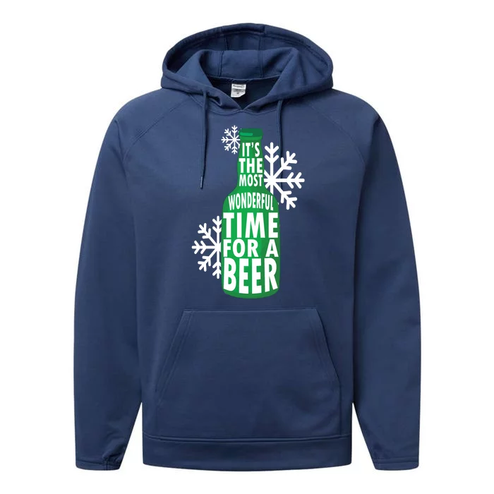 Its The Most Wonderful Time For A Beer Funny Christmas Performance Fleece Hoodie