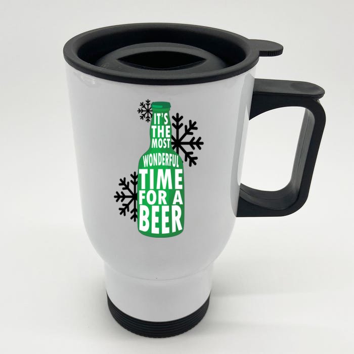 Its The Most Wonderful Time For A Beer Funny Christmas Front & Back Stainless Steel Travel Mug