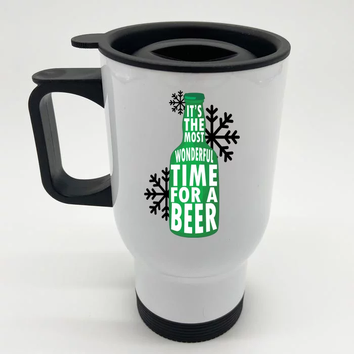 Its The Most Wonderful Time For A Beer Funny Christmas Front & Back Stainless Steel Travel Mug