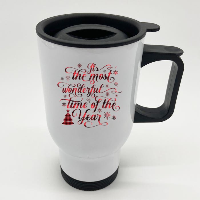 ItS The Most Wonderful Time Of The Year Red Buffalo Plaid Gift Front & Back Stainless Steel Travel Mug