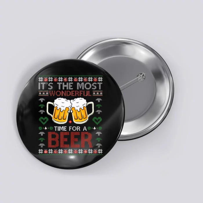 It's The Most Wonderful Time For A Beer Santa Hat Christmas Button