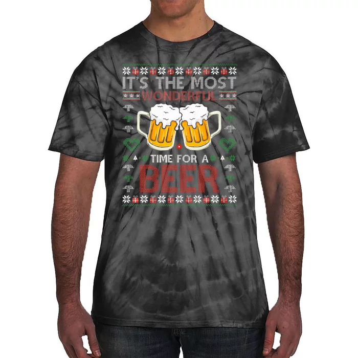 It's The Most Wonderful Time For A Beer Santa Hat Christmas Tie-Dye T-Shirt