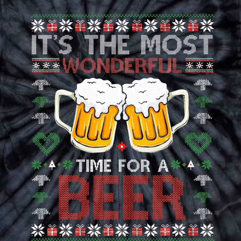 It's The Most Wonderful Time For A Beer Santa Hat Christmas Tie-Dye T-Shirt