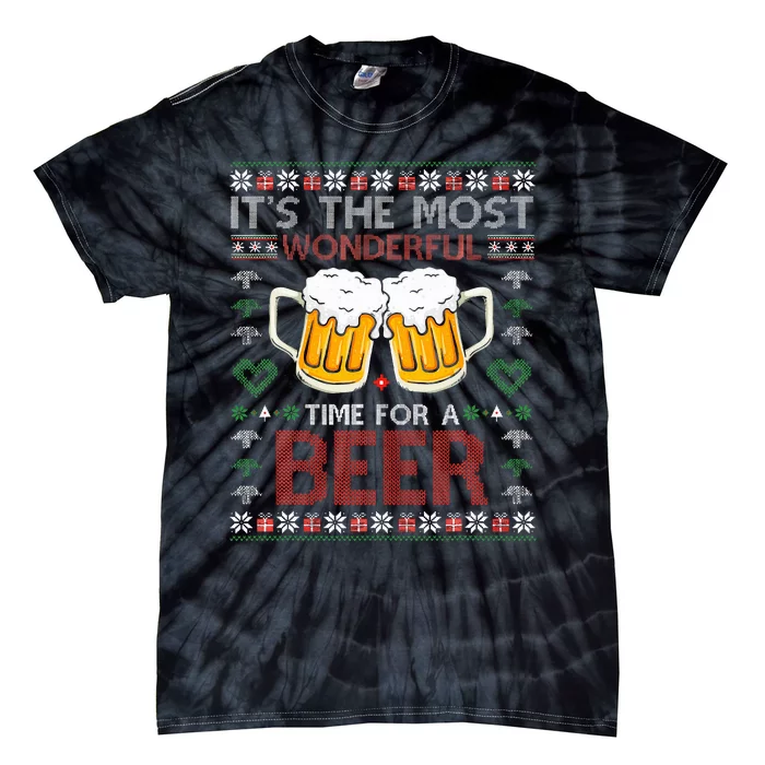 It's The Most Wonderful Time For A Beer Santa Hat Christmas Tie-Dye T-Shirt