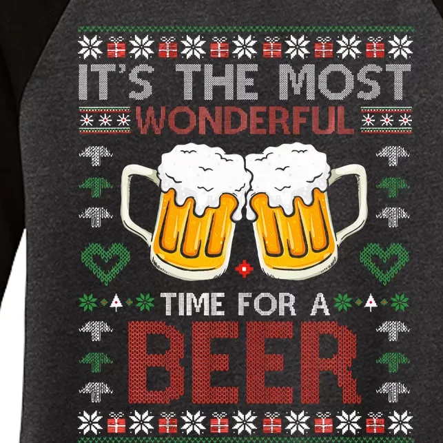 It's The Most Wonderful Time For A Beer Santa Hat Christmas Women's Tri-Blend 3/4-Sleeve Raglan Shirt